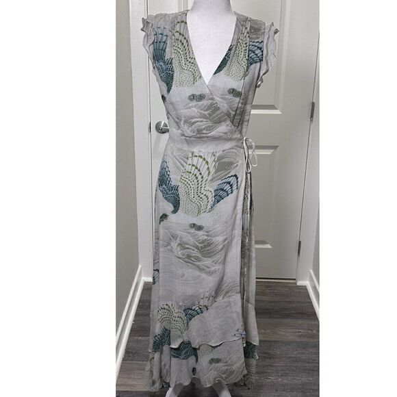 NWT All Saints Dela Ngaru Sea Green Flowy Crepe Wrap Dress US Size 0 - Picture 3 of 13